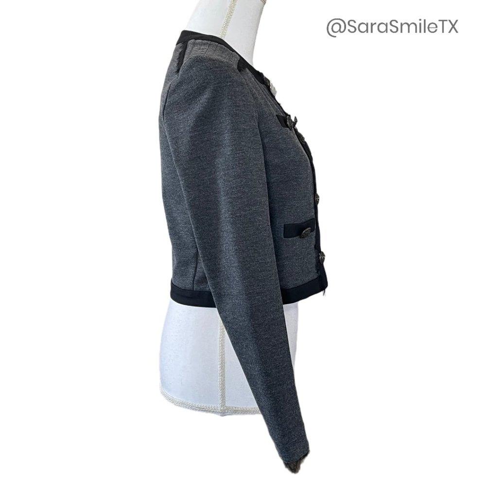 HAUTE HIPPIE Charcoal Gray Skull Crested Cropped Jacket - Picture 10 of 13